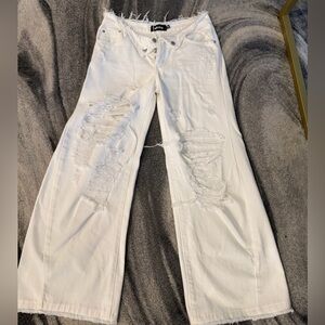 SER.O.YA White Distressed Wide-Leg Jeans, White Sz 27